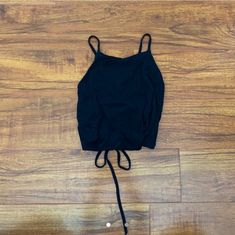 Black backless halter crop top with tie